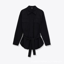 Kadınlara Uygun, Şık Ve Profesyonel Tarzda Kemerli Gömlek. Siyah Kadınlara Uygun, Şık Ve Profesyonel Tarzda Kemerli Gömlek. Siyah