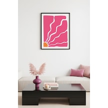 Doğal Ahşap Çerçeveli Retro Soyut Tablo - Coral Pembe Tonlar Huhu2676