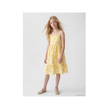 LC Waikiki Alıta Cıty Farkıyla Lcw Kids Sarı Kare Yaka Çiçekli Kız Çocuk Poplin Elbise Sari - 928242772 Sari