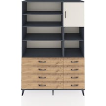 Hyperion Dolap 8 Raflı 8 Çekmeceli Tek Kapaklı 132x44x195 Antrasit-aytaşı/çam Aytası/atlas Çam