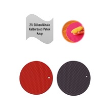 2'li Silikon Nihale, Petek Desenli Kalburbastı Kalıbı, Tutacak Kırmızı/gri Çap: 17,5cm Silikon Diğer