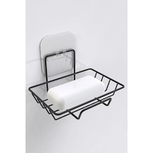 Yapışkanlı Kancalı Siyah Katı Sabunluk Mutfak Düzenleyici Raf Süngerlik Çok Renkli