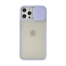 Apple İphone 12 Pro Max Kılıf Palm Buzlu Kamera Sürgülü Silikon - Lila Çok Renkli