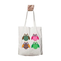 Art Hediye Owl Lover Renkli Baykuşlar İki Tarafı Kalıcı Baskılı Yıkanabilir Okul Plaj Omuz Bez Çantası Çok Renkli