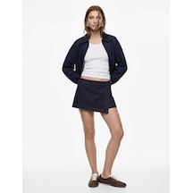 Koton Rahat Kalıp Fermuarlı Asimetrik Denim Mini Şort Etek Koyu İndigo 6sal40168md