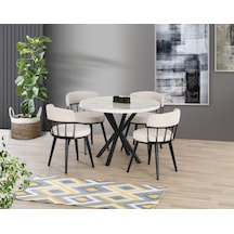 Marmo Highgloss Ahtapot Metal Ayak İstanbul Sandalye Soft-01 100 100 Pota Sabit Masa Takımı Marmo Mermer Beyaz