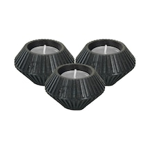 Mumluk Şamdan 3 Adet Tealight Uyumlu Elmas Çizgili Model - Siyah