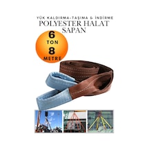 6 Ton 8 Metre Kahve Polyester Sapan - Yüksek Mukavemetli Yük Kaldırma Ve Taşıma Spanzeti - Endüstriyel Sınıf, Güvenli Bağlama Ve Sabitleme Halatı Ağır Yük Taşıma, İndirme ,sabitleme Halatı