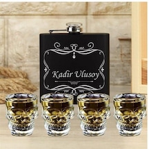 Kişiye Özel Cep Matarası Ve 4'lü Kuru Kafa Shot Bardak Seti