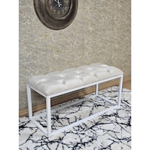 Zafir Beyaz Boyalı Diktörtgen 100 Cm X 40 Cm Oturak Puf - Bench - Makyaj Oturağı - Oturak Krem