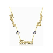 3 Üç Isimli Nazarlı Aile Kolyesi Gümüş Kolye