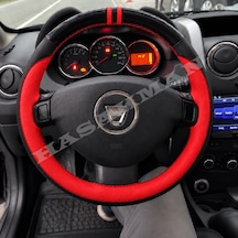Dacia Dokker Dikme Direksiyon Kılıfı Parlak Siyah Kırmızı Detaylı Kırmızı Çift Yüzük Ve Dikiş 2012-2016