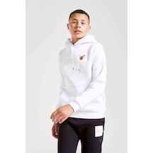 Gitar Ateş Baskılı Unisex Çocuk Kapüşonlu Beyaz Sweatshirt