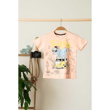 Dinazor Baskılı Erkek Çocuk T-shirt - Somon