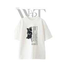 Thewert Wolf Strength Tasarım Baskılı Ünisex Beyaz Oversize T-shirt