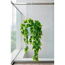 Askılı Saksıda Yapay Sarkan Okaliptus - 90 Cm Balkon Ve Teras Çiçeği Beyaz