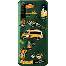 Realme 5i Vintage Sticker Tasarımlı Süper Şeffaf Telefon Kılıfı Çok Renkli
