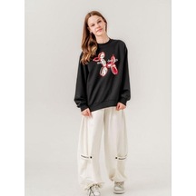 Kız Çocuk İki İplik Magic Baskılı Tasarım Sweatshirt-14215 Siyah