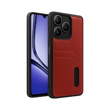Newface Realme Note 50 4g Kılıf Sara Kartvizitli Deri Kılıf - Kırmızı