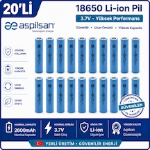 Aspilsan 18650 2600mah 3.7v Li-ion Şarjlı Pil 20'li Paket  Inr18650a28 Lityum İyon Hücre Elektrikli Bisiklet, Scooter, Ups, Solar Ve Powerbank Bataryaları İçin