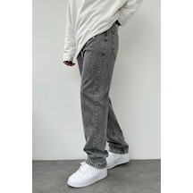 Asit Yıkamalı Gri Renk Bol Kesim Kot Pantolon Gri