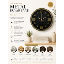 40 Cm Metal Eskitme Vintage Duvar Saati Modern Metal Altın Rakamlı