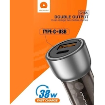 38w Hızlı Şarj Araç Çakmak Şarj Cihazı Dual Port Usb 18w + Type-c 20w Pd20w+qc3.0 - C185