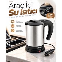 Araçta Sıcak Su Hazırlamak İçin 12v Çakmak Girişli Paslanmaz Çelik Su Isıtıcı Kettle