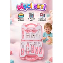 Dişçi Minikler - Pembe Çantalı 10 Parça Alet Ve Ekipmanlı 2 Tane Büyük Dişli Eğitici Oyuncak Seti