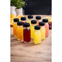 Tanemce 10 Adet 60 Ml Kilitli Siyah Kapaklı Şeffaf Detox Shot Şişesi 60 Cc Ginger Şat Beyaz Cam Şişe Genel