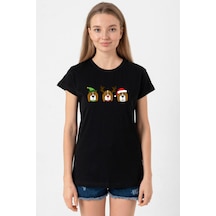 3 Wise Beagles Christmas Siyah Kadın Tshirt SIYAH
