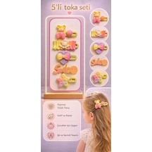 Kız Çocuk 5 Li Toka Seti Sevimli Ayıcık, Kalp, Yıldız Ve Smile Figürlü Renkli Saç Tokası Çok Renkli
