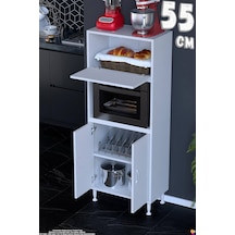Rona 55 Cm Çok Amaçlı Mutfak Kiler Dolabı Raflı Mikrodalga Fırın Standı Banyo Dolabı 55x150x32 Cm Beyaz