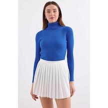 Onno Style Women Fitilli Balıkcı Yaka Basic Kazak Saks Mavisi