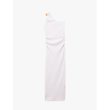 Koton Bürümcük Kumaş Kolsuz Drape Detaylı Tek Omuz Uzun Elbise Lila 6sak80029uk Lila