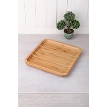 Bambu Lüx Kare Servis 20 20cm, Bambu Sunumluk & Çerezlik Kare Sunum Tabağı Açık Gri