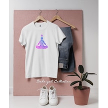 Oversize Meditation Blue And Purple Tasarımlı Unisex T-shirt Beyaz