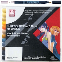 Zig Kurecolor Fine & Brush For Manga Hair & Muted Tones 12  Renk