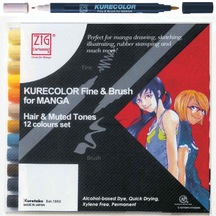 Zig Kurecolor Fine & Brush For Manga Hair & Muted Tones 12  Renk