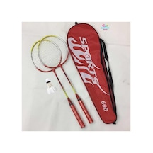 2 Adet Badminton Raketi Ve Çantası + Badminton Topu Deluxe Yüksek Kalite Set Kırmızı Renk