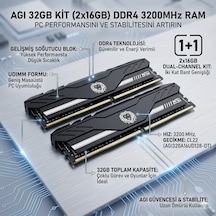 Agı 32gb Kit 2x16gb Ddr4 3200mhz Udımm Cl22 Soğutuculu Masaüstü Pc Ram