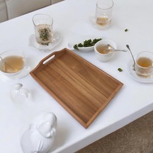 Akasya Ağacından Dikdörtgen Sunum Tepsi, Ahşap Çay, Kahve Ve Servis Tepsisi 33x22x5cm Diğer
