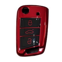 Autohan Keys Volkswagen Golf 7, Golf 7.5, Tiguan, Polo, T-roc, T-cross İçin Lüks Nano Anahtar Koruma Kılıfı, Kırmızı