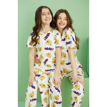 Siyah İnci Pamuklu Bisiklet Yaka Örme Pijama Takım25107157 Ekru