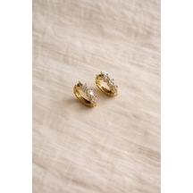 Çelik Gold Minimal Kalp Taşlı Ory Halka Küpe -kararma Yapmaz- Altın