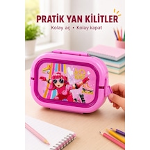 Pembe Patenli Kız Çocuk Beslenme Kutusu 6 Bölmeli Kilitli Saplı Okul Piknik Yemek Saklama Kabı Seti