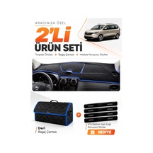 Dacıa Lodgy 2010-2017 Uyumlu Torpido Örtüsü + Deri Bagaj Çantası + Sticker Seti - Siyah Mavi