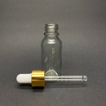 30ml Şeffaf, Cam Şişe, 12 Adet, Cam Damlalıklı, Ecza Şişesi, Propolis Şişesi, Gold Kapak Beyaz Emzik