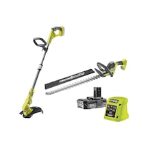 18 V One+ Akülü Motorlu Ve Akülü Çalı Budama Makası Kombo Kit Ry18lt18hta-120 Ayarlanabilir Kesim Genişliği 25 30 Cm, 55 Cm Bıçaklı Çalı Makası, 24 Mm Kesme Kalınlığı, 1 X 2,0 Ah Ve