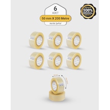6 Adet Akrilik Şeffaf Koli Bandı 50mm X 200mt Güçlü Yapışkan
